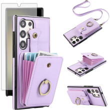 Phone Case Compatible with Samsung Galaxy S24 Ultra 5G – Wallet Cover with HD Screen Protector, Crossbody Strap, Ring Stand, RFID Card Holder