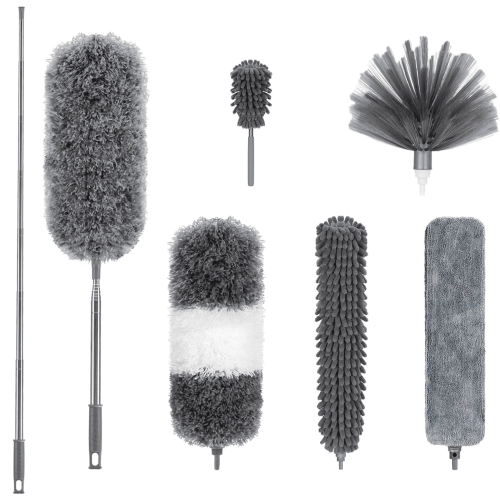 7pcs Microfiber Dusters with Extension Pole, Ceiling Fan & Blind Cleaner – Compatible with Standard Poles