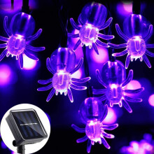 Morttic Halloween Decoration Spider Light String,21 Feet 30 LED Solar Fairy Lights, 8 Modes Waterproof for Garden Halloween Party Decoration (Purple)