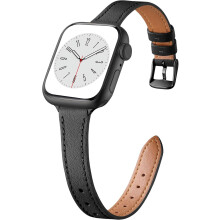 Slim Genuine Leather Band Compatible with Apple Watch 38/40/41/42/44/45/46mm – Thin Top-Grain Strap for Series 2–10, SE & Ultra