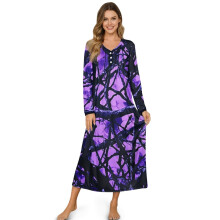 Women's Soft Cozy Housecoat Sleepshirt, Button-Front, Long Sleeve, Long Length, Comfortable Loungewear – 2XL, Forest Violet