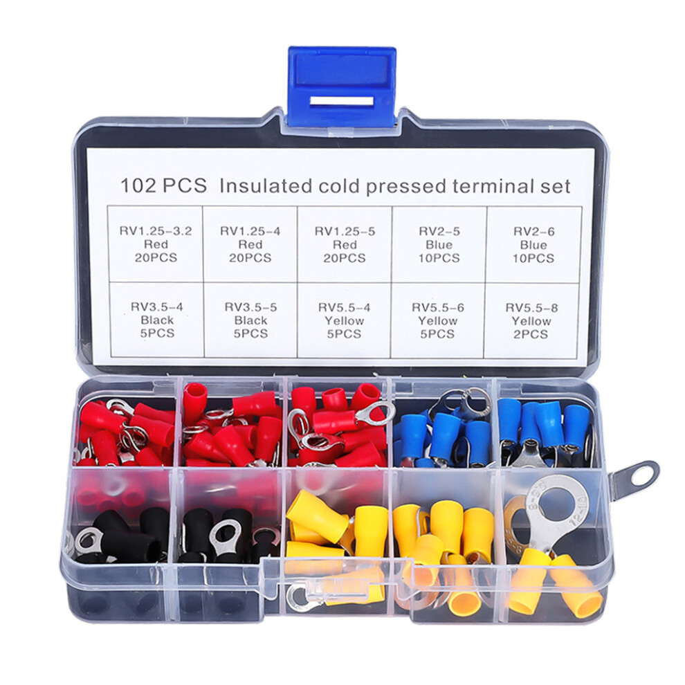 102 Pcs Electrical Wire Connector Insulated Ring Type Copper Crimp Terminals Quick Disconnect Solderless Crimp Terminals 9365509229927