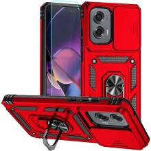 Compatible with Moto G Stylus 5G 2024 Case: Silicone Bumper + Hard Plastic, Sliding Camera Cover, 360 Kickstand Ring & HD Screen Protector
