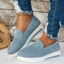 (Denim blue, 37) Women's Spring Knit Breathable Slip-On Shoes Casual Loafers Lightweight Soft Sole Comfortable Walking Shoes