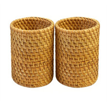 Set van 2 Rotan Pennenbakjes voor op Het Bureau, Handgemaakte Pennenhouder/Emmer