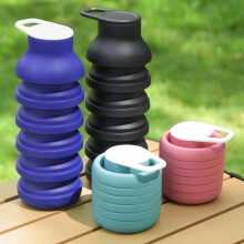 (black, 600ml) Collapsible Silicone Cup, Portable Travel Water Bottle, Lightweight Compressible Sports Cup for Hiking Cycling Camping, 500ml