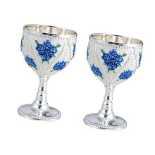 2 Piece 30ml Metal Shot Glasses Rose Flower-silver  blue flower