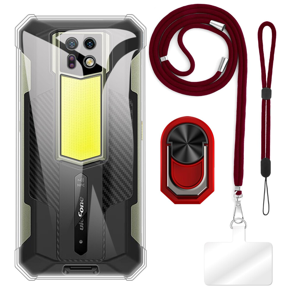 Shockproof Tpu Phone Case For Ulefone Armor 24, Slim Cover With 360 Ring Holder, Lanyard And Kickstand Red 9092120172553