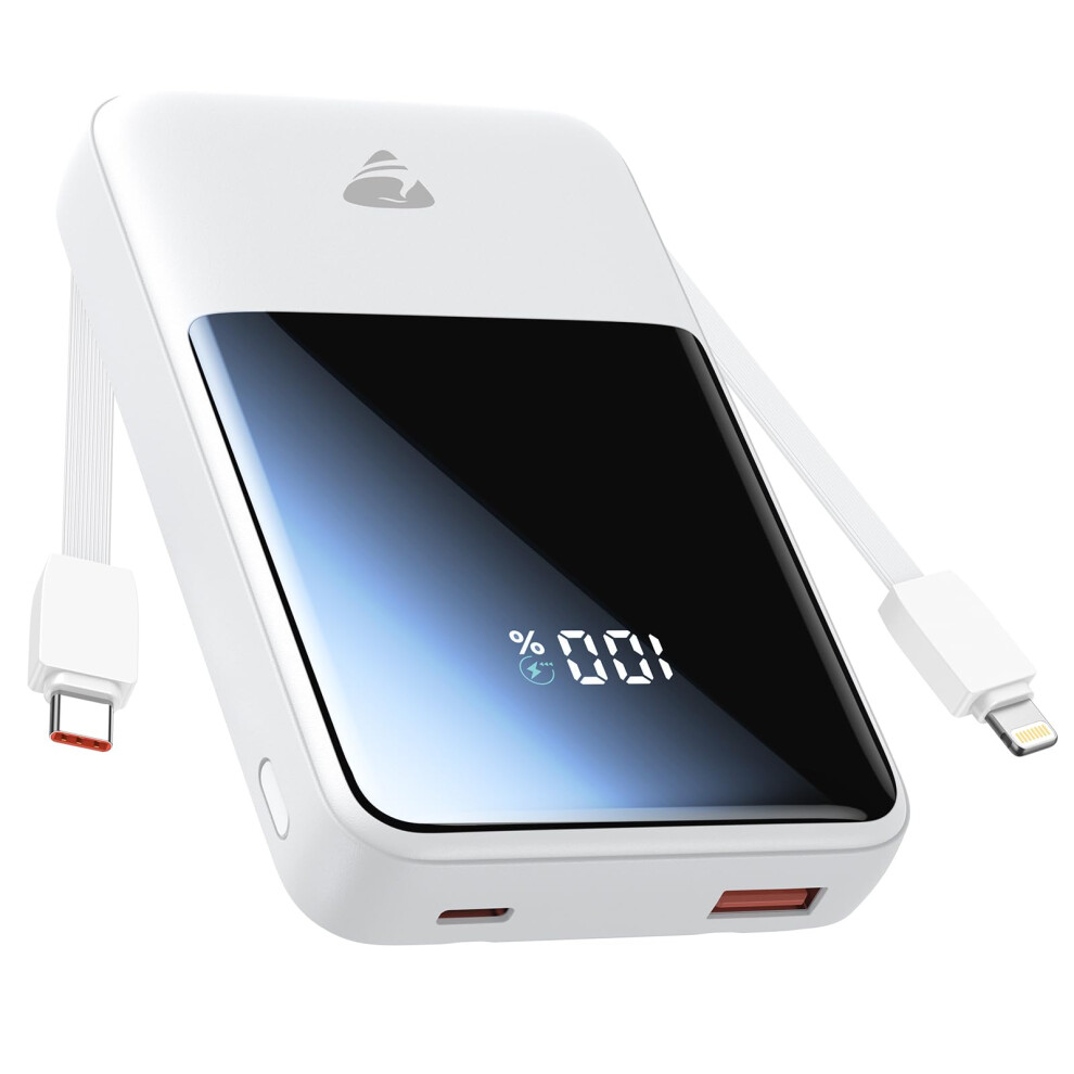 20000Mah Portable Charger Power Bank 22.5W Fast Charging With Builtin Dual Cables And Led Display For Iphone Samsung White 9092120169966