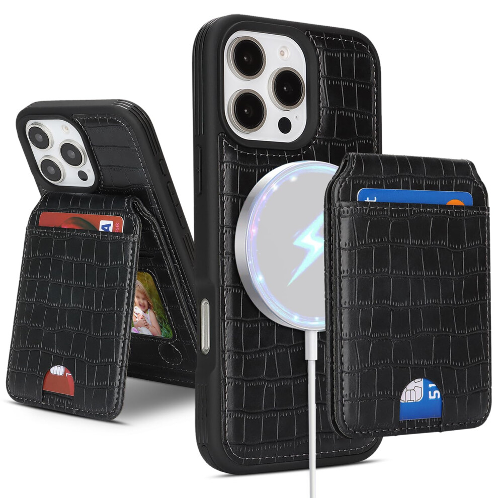Luxury Magsafe Leather Wallet Case For Iphone 16 Pro Max, 2In1 Magnetic Design With Detachable Card Holder And Kickstand, Jet Black 9092120170665