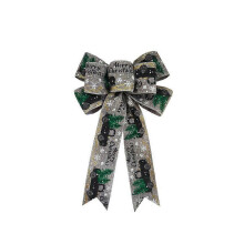 (GRAY) Bowknot Pendent Handmade Ribbon Design Increase Atmosphere Linen Xmas Theme Bowknot Hanging Decor for Festival