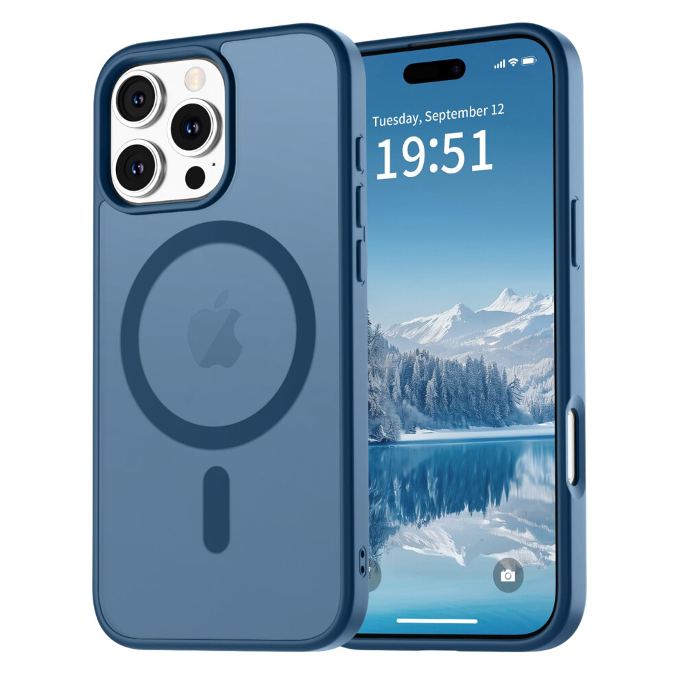 Magnetic Matte Military Grade Case For Iphone 16 Pro Max, Shockproof Translucent Cover With Wireless Charging And Antifingerprint Grip Deep Blue 9092120171167