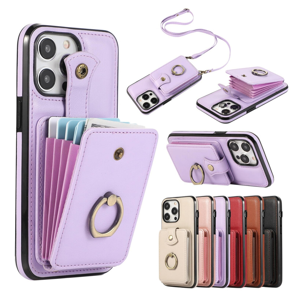 Wallet Case Leather Crossbody With Strap, Magnetic Closure, Rfid Protection, Stand For Iphone 11 Pro Purple 9092120170313