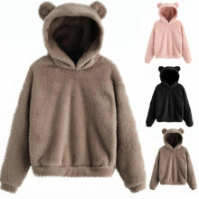 (blue, L) 2024 Fall Winter New Rabbit Ear Hoodie Fleece Warm Sweatshirt Women's Loose Casual Pullover Fashion