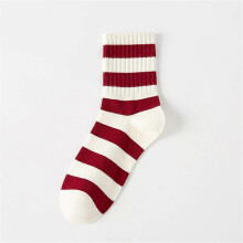 (Medium Stripe Heel White)5 pair Bowknot Socks Women's Mid-length Socks Spring And Autumn Wear Fashion Striped