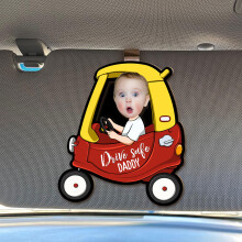 Car Visor Clip with Custom Photo Design, Drive Safe Reminder Gift for Husband, Natural Wood