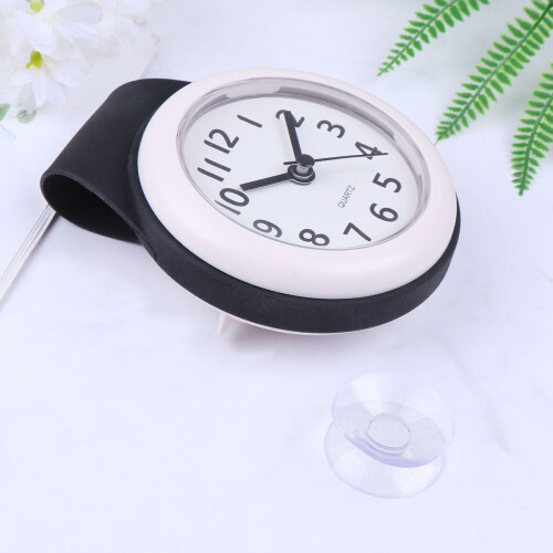 Shower Clock Waterproof Suction Cup Wall Clock Silent Operation ABS Black 1Set