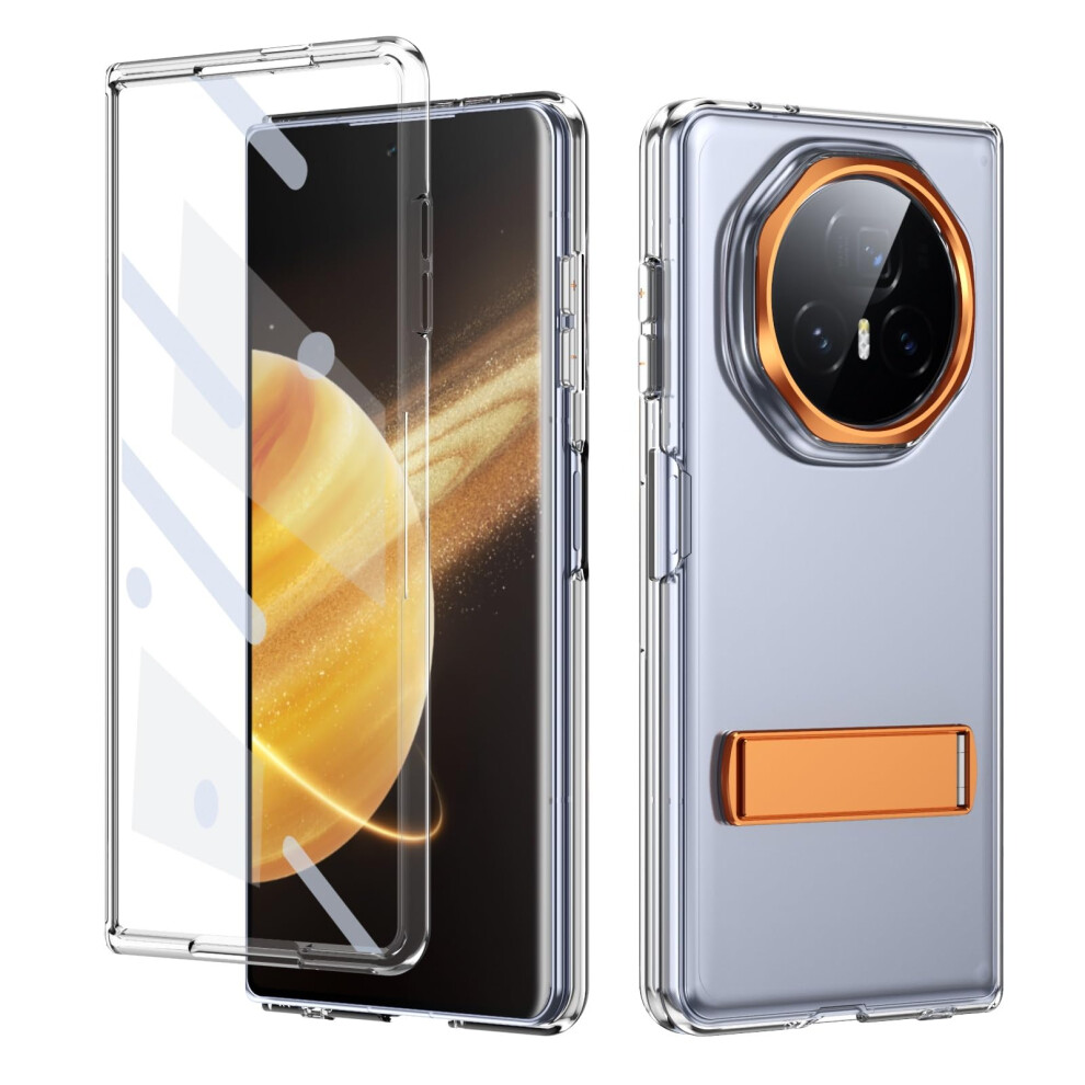 Case With Screen Protector For Honor Magic V3, Military Grade Shockproof Clear Flip Cover With Kickstand Golden 9092120171570