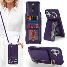 Wallet Crossbody Case with Card Holder Ring Stand PU Leather Magnetic Closure 6.7 Inch for iPhone 16 Plus