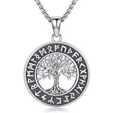 Colier Arborele Vieții din argint 925/placat cu aur/pandantiv arbore genealogic negru pentru bărbați și femei