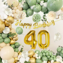 Sage Green 40th Birthday Party Decor Kit – Balloons, Banner, Cake Topper, Arch for Women & Men; Compatible with standard party supplies