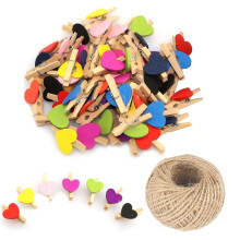 25Pcs Mix-Color Mini Wooden Heart Clothespins, 3cm Photo Clips for DIY, Wedding & Baby Shower Decor