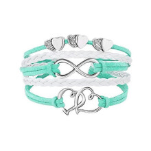 (Type 1)Leather Wrap Bracelets Girls Double Hearts Infinity Rope Wristband Bracelets Gifts