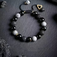 stuk herenarmband in modieuze stijl met natuurstenen kralen, verstelbare handgeweven elastische band, retro bedelarmband, zwart