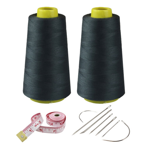 2 Spools Dark Gray Polyester Sewing Thread, 3000 Yds Each, 40s/2 All-Purpose for Machine & Hand Repair