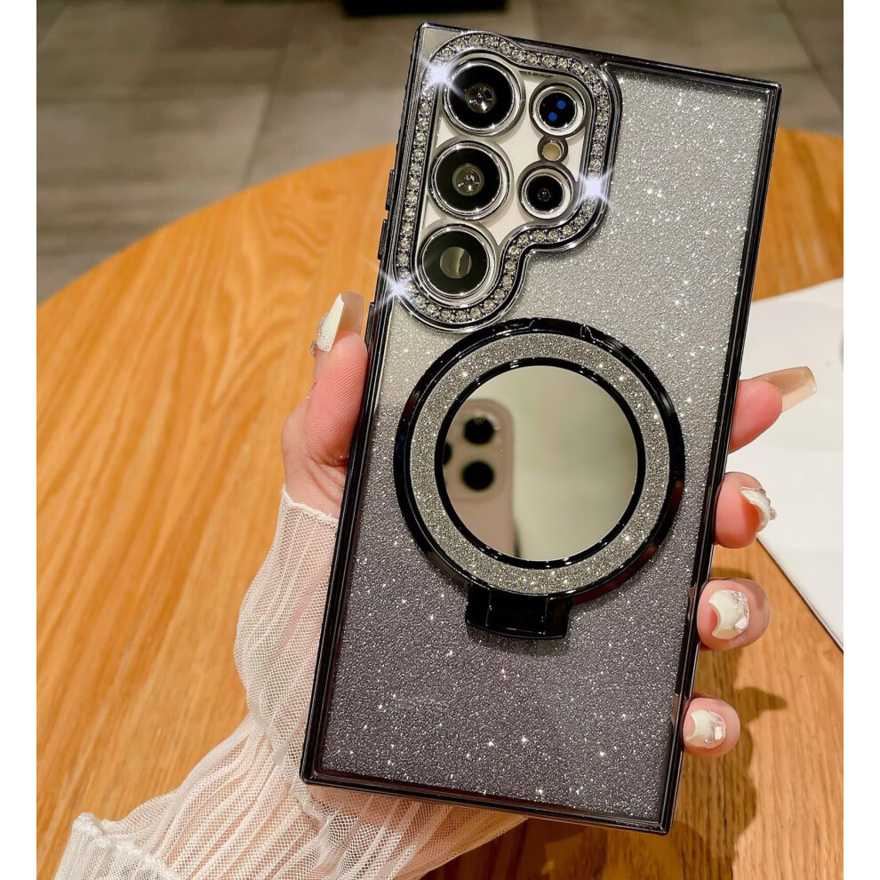 Case For Galaxy A26 5G Luxury Glitter Diamond Plating With Magnetic Kickstand Makeup Mirror Shockproof Black 9092120172607