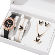 Elegant Butterfly Jewelry Set Women Watch Crystal Watches Fashion Rings Necklace Earring Bracelet Perfect for Daily Wear