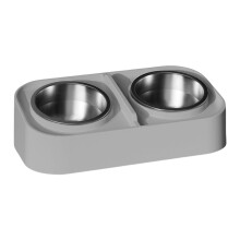 Stainless Steel Elevated Pet Bowl Set - 14.17"x7.67", Non-Slip, Neck Support, Easy-Clean Wide Mouth (Gray)