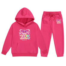 AWZXDE2025År Børnesæt med lange ærmer, bogstaver, hættetrøje og sweaterbukser, varmt tøj til piger og drenge, pink, 6-7 år