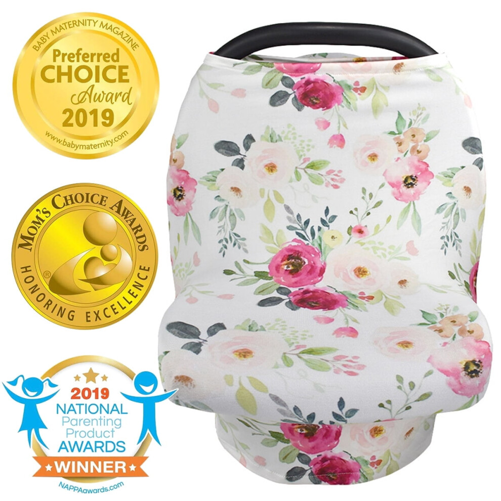 Stretchy Car Seat Canopy & Nursing Cover, Ultra Soft Shopping Cart/Car Seat/Stroller Cover, Infinity Scarf Shawl – Retro Flower, Compatible with All