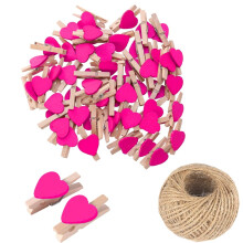 100Pcs Rose Red Mini Wooden Heart Clothespins, 3cm Photo Clips, DIY Craft & Wedding Decor – Compatible with Photos & String
