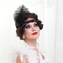 1920s Feather Headband,Black and White Retro Headband for Photo Props, 8 Pieces