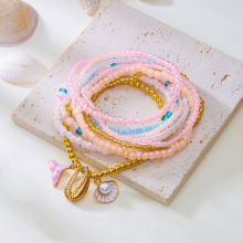 Boho Multi-layer Beaded Bracelet Set For Women Summer Sea Star Shell Turtle Beads Anklet Trendy Layered Beach Jewelry Gift