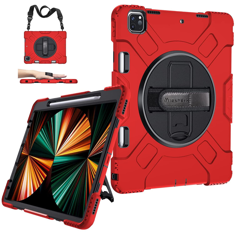 Military Grade Shockproof Silicone Case For Ipad Pro 12.9" (2021/2020/2018), Compatible With Ipad Pro 12.9", W/ Pencil Holder, Stand, Handle & 9028731181301