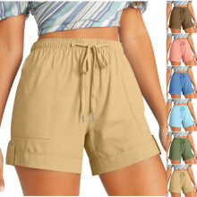 Simua Dame Plus Size Bekvemme Shorts med Snøre, Afslappet Elastik i Taljen, Lommer, Løse Sommershorts