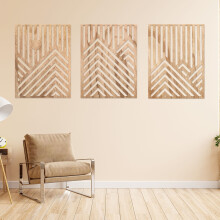 3Pcs Handcrafted Wood Wall Art – Openwork Timber Sculptures, Easy to Hang & Install, Compatible with Home Decor