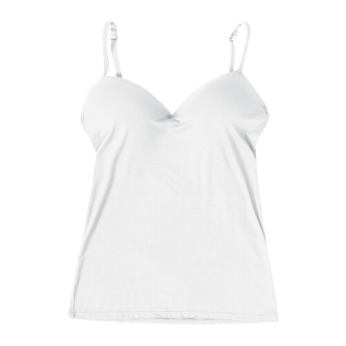 Women's White Tank Top with Built-in Shelf Bra – Basic Camisole Undershirt, S