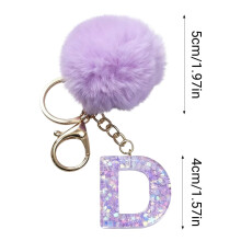 Initial Letter Key Rings Purple Furry 4 Pcs
