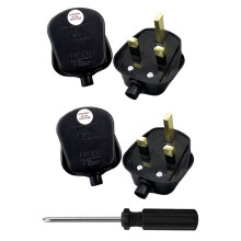 4Pcs UK 3-Pin AC Power Plugs with Fused Socket Adaptor Rewireable Male Connectors Extension Cord Cable UK Plug Black