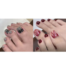 Glossy French Tips Fake Toenails with Bows Design Square Press on Toenails Stick on Toe Nails Women Full Covers Toenails