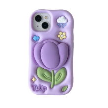 Silicone Case for iPhone 12 Pro Max with Kickstand, Cute Floral Design, Full‑Body Protection, Non‑Slip Grip