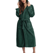 Offerta imperdibile! Accappatoio da donna con cappuccio in spugna – Leggero, morbido, caldo accappatoio lungo in flanella – Verde – Compatibile