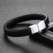 Herrearmbånd i kunstlæderreb - Klassisk, alsidigt, punk-armbånd, 1 stk., sølvfarvet sort