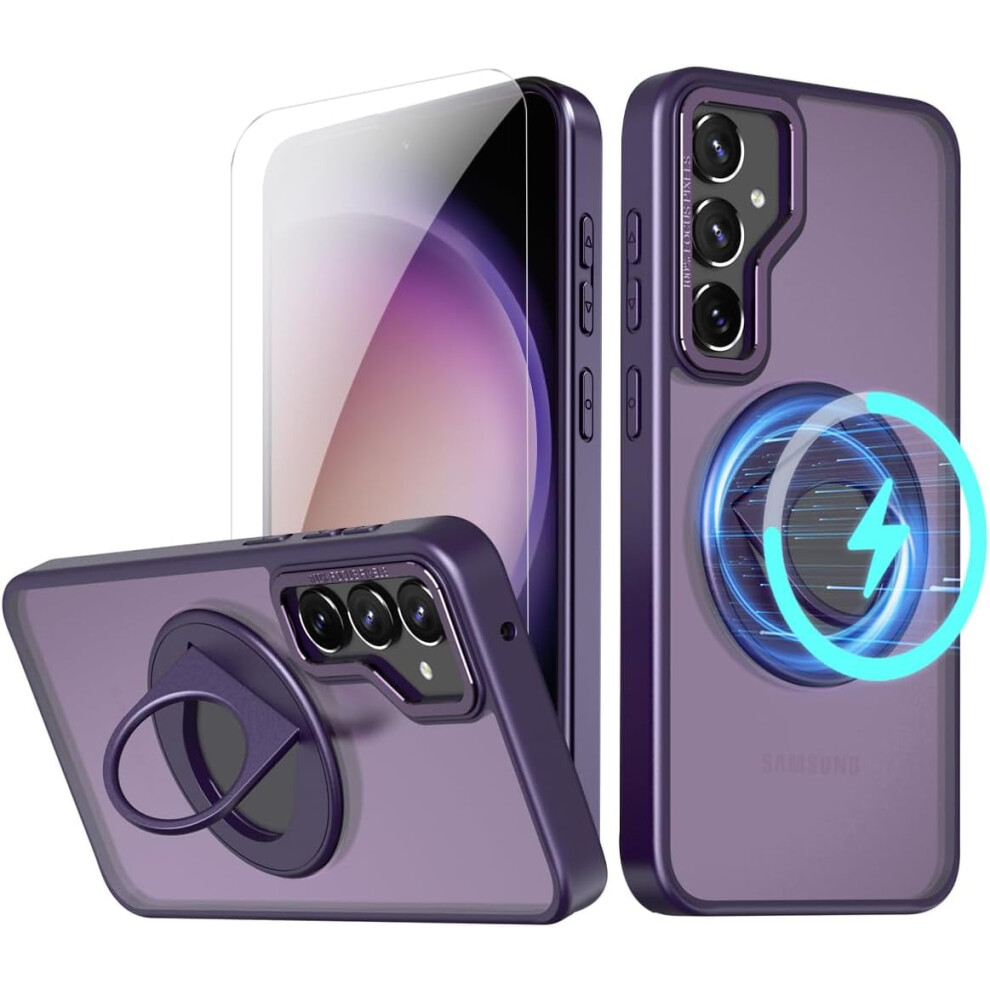 Galaxy S23 Fe Case With Tempered Glass, Magsafe Wireless Charging, 360 Rotatable Kickstand, Bumper Cover Â Compatible With Samsung S23 Fe, Purple 9479868123281