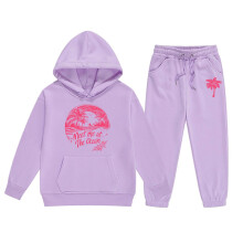 Girls Purple Hoodie and Pants Sweatsuit Set Long Sleeve