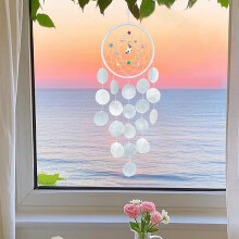 Wind Chime Kit – Handmade Mirror Ornament, Multicolor Festival Decor with Iron Beads & Shells, 67x16cm, Balcony/Window Decor, Teacher’s Day Gift